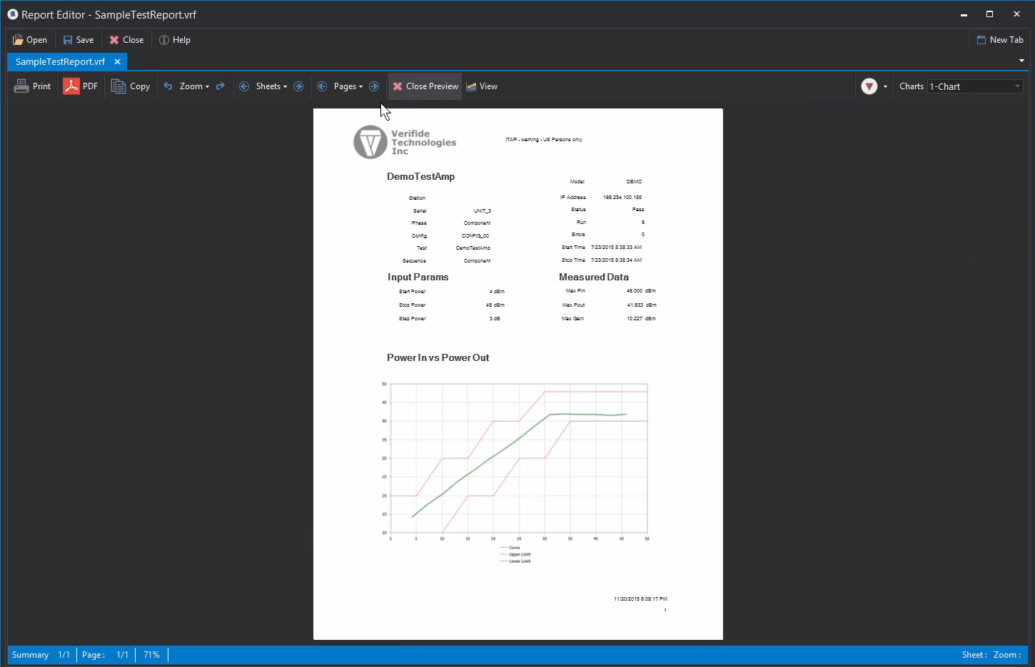 PASS test report screen